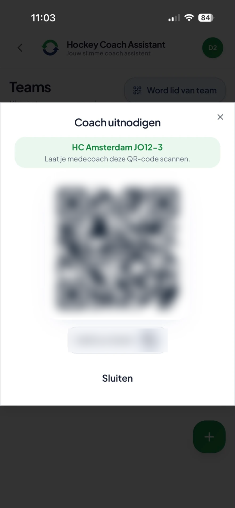 QR-code om co-coach uit te nodigen